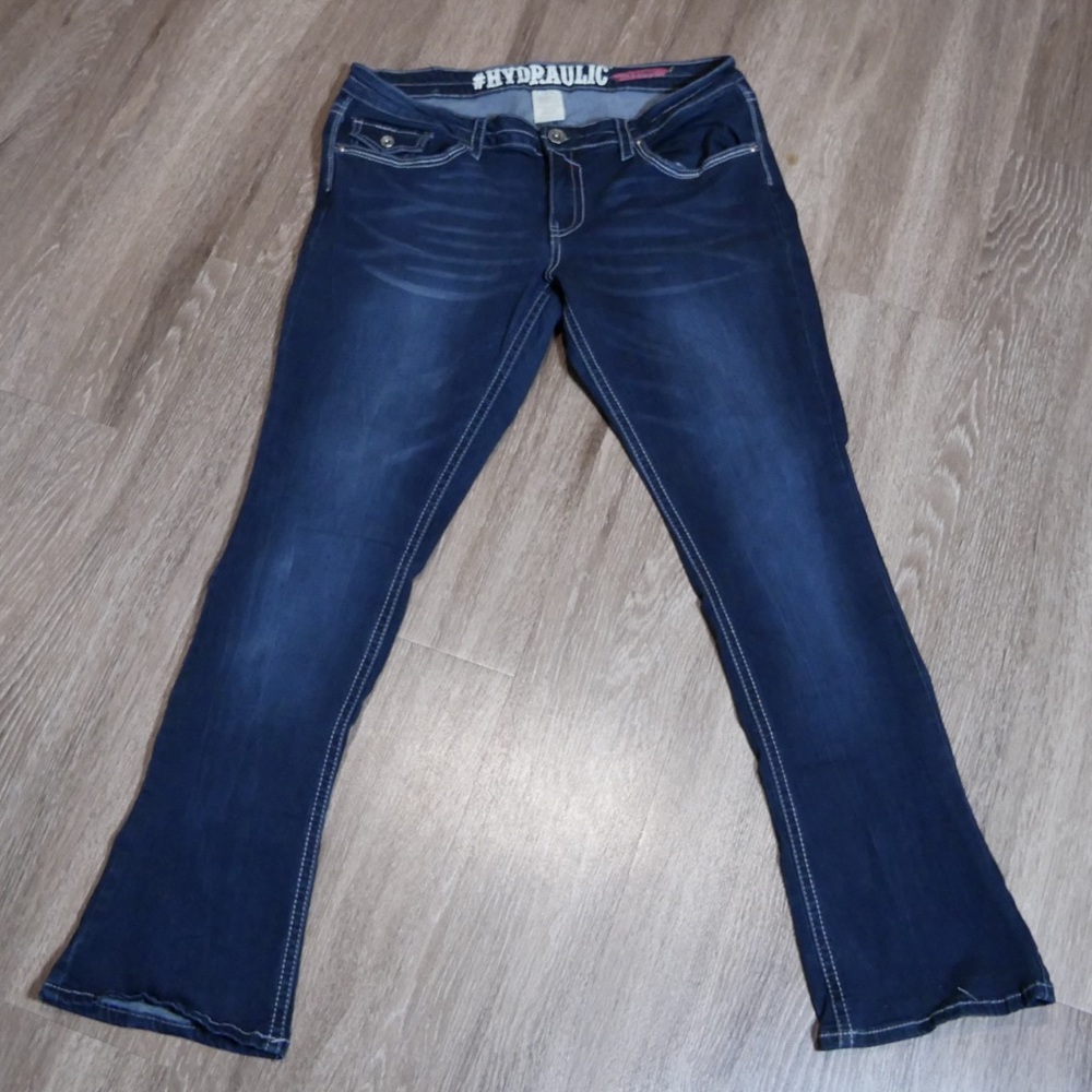 Hydraulic Women Dark Wash Bootcut Jeans Embellished Flap Pocket Size 17/18